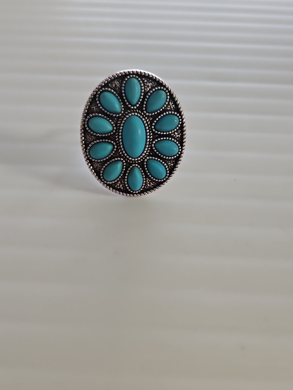 Turquoise Oval Flower Statement Ring - Women Jewelry